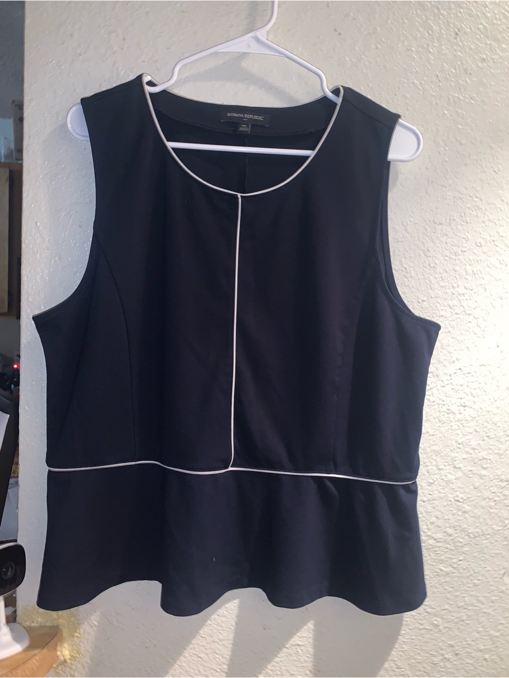 Banana Republic Black Sleeveless Peplum Top with White Piping Detail
